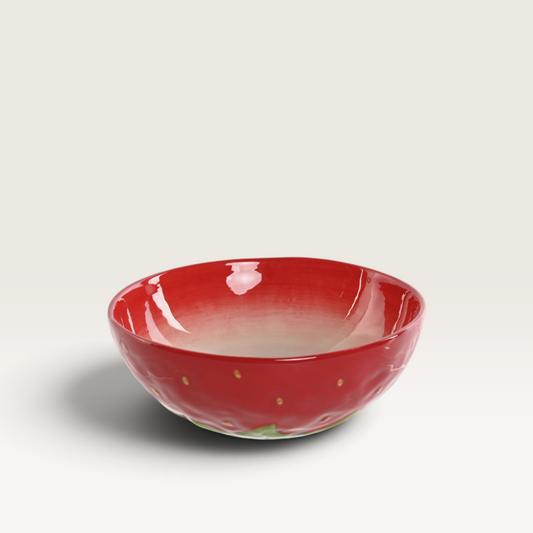 Bol Condro de Vintage Industrial en gres rojo fresa con textura de puntos, ideal para servir ensaladas o postres.