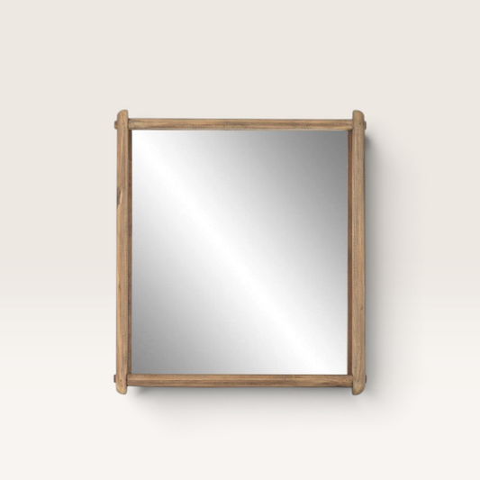 Vintage Industrial Babat square wall mirror with a rustic natural recycled wood frame