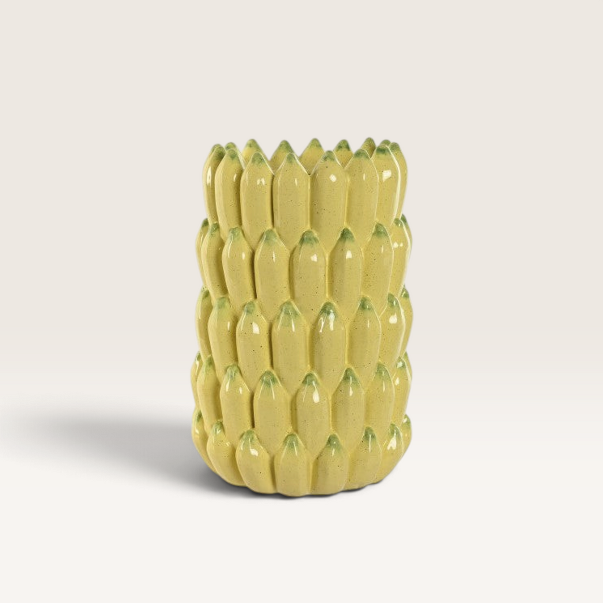Vintage Industrial Yala stoneware vase in yellow banana shape with textured finish for home decor