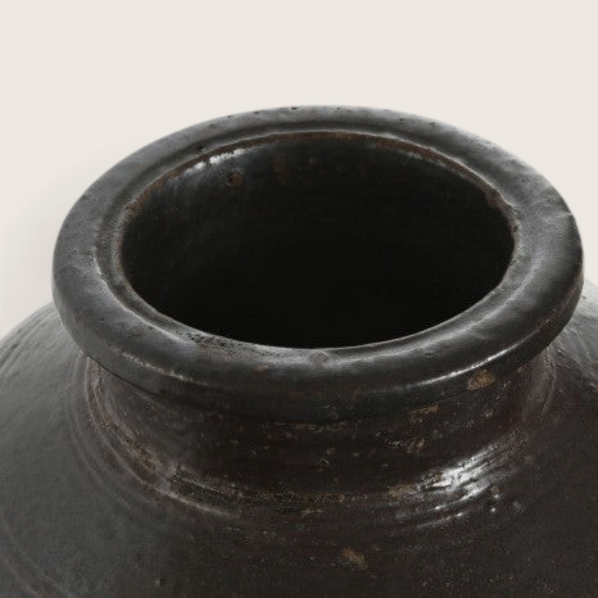 Vintage Industrial Sole large dark brown glazed ceramic vessel with a rustic artisanal finish