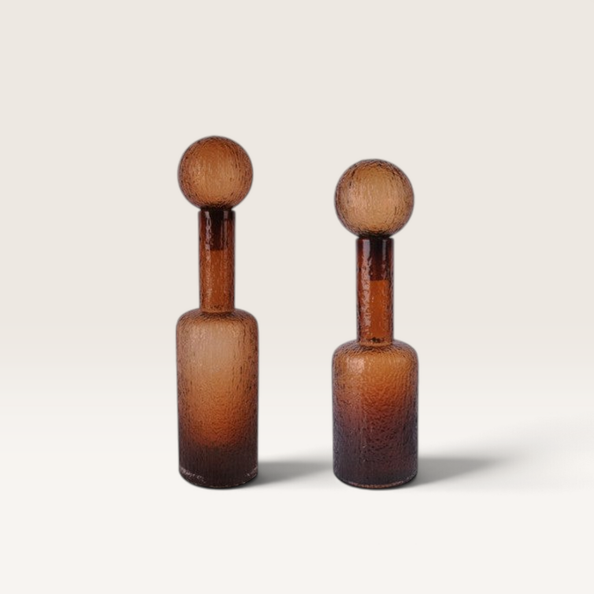 Vintage Industrial Agra amber glass vases with textured finish and spherical stoppers for elegant home decor