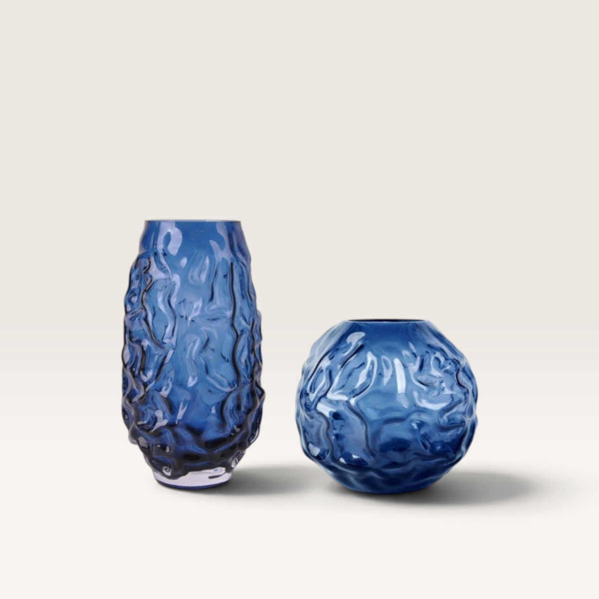 Vintage Industrial Naltar blue glass vases with a textured, organic ripple design for modern home decor.