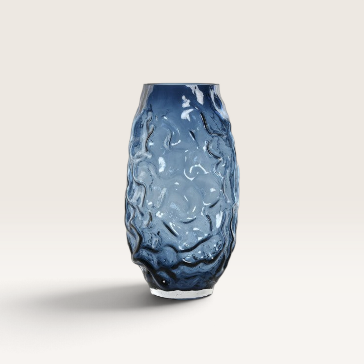 Vintage Industrial Naltar blue glass vase with a textured, organic rippled surface for a modern decorative look.