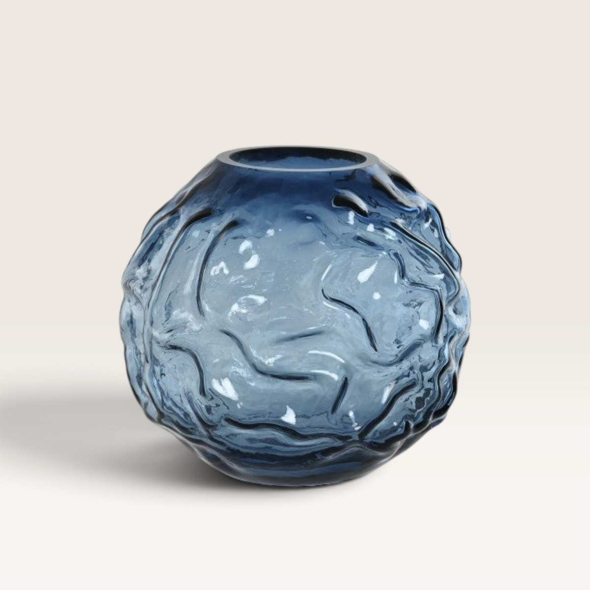 Vintage Industrial Naltar blue glass vase with a textured, organic wavy surface for modern home decor.