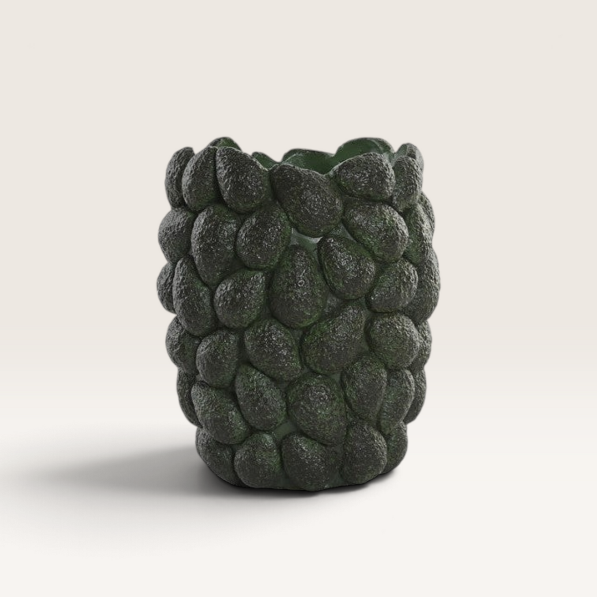 Vintage Industrial Sipin cement vase in avocado green with a textured, pebble-like surface for modern home decor.