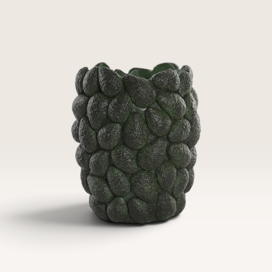 Vintage Industrial Sipin cement vase in avocado green with a textured, pebble-like surface for modern home decor.