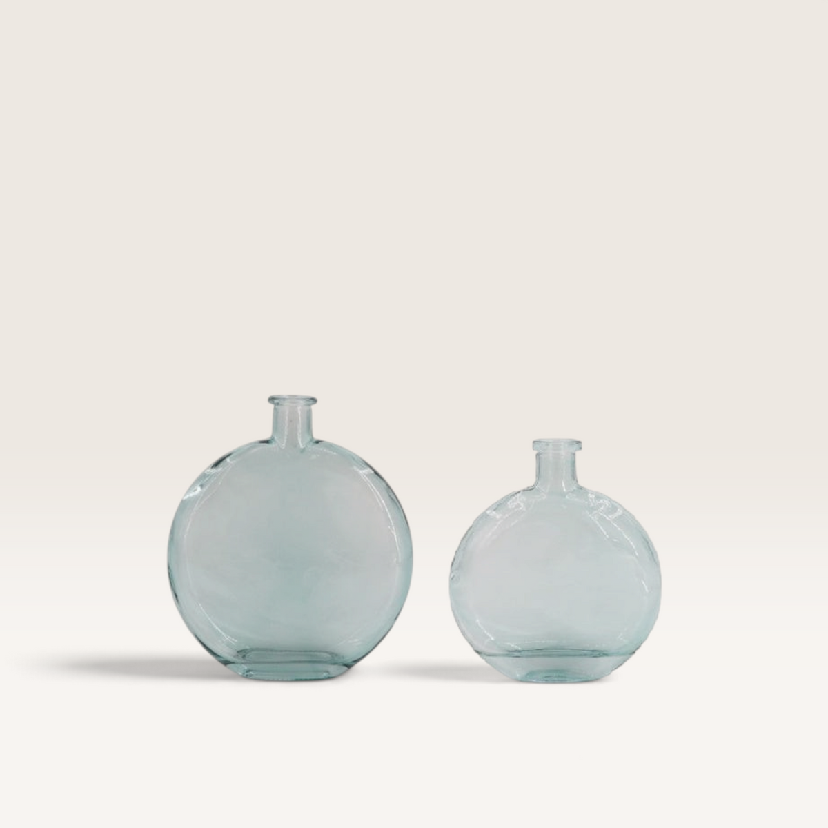 Vintage Industrial Dayun set of two round blue and brown glass vases for modern home decor