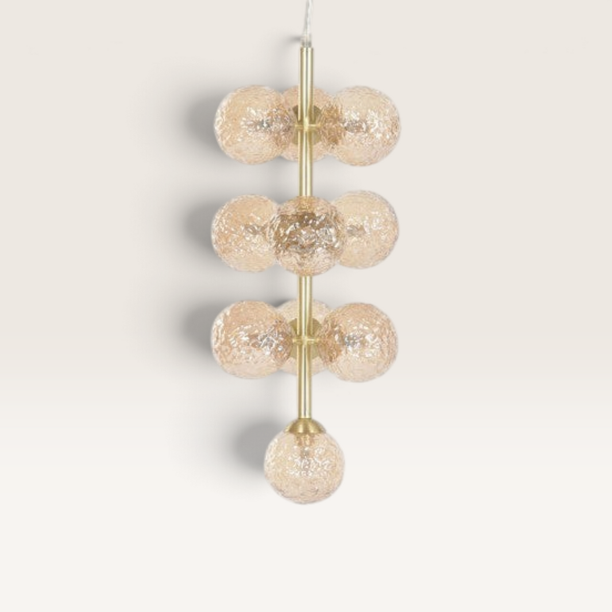 Vintage Industrial Bula pendant lamp with gold metal frame and textured glass spheres for warm ambient lighting