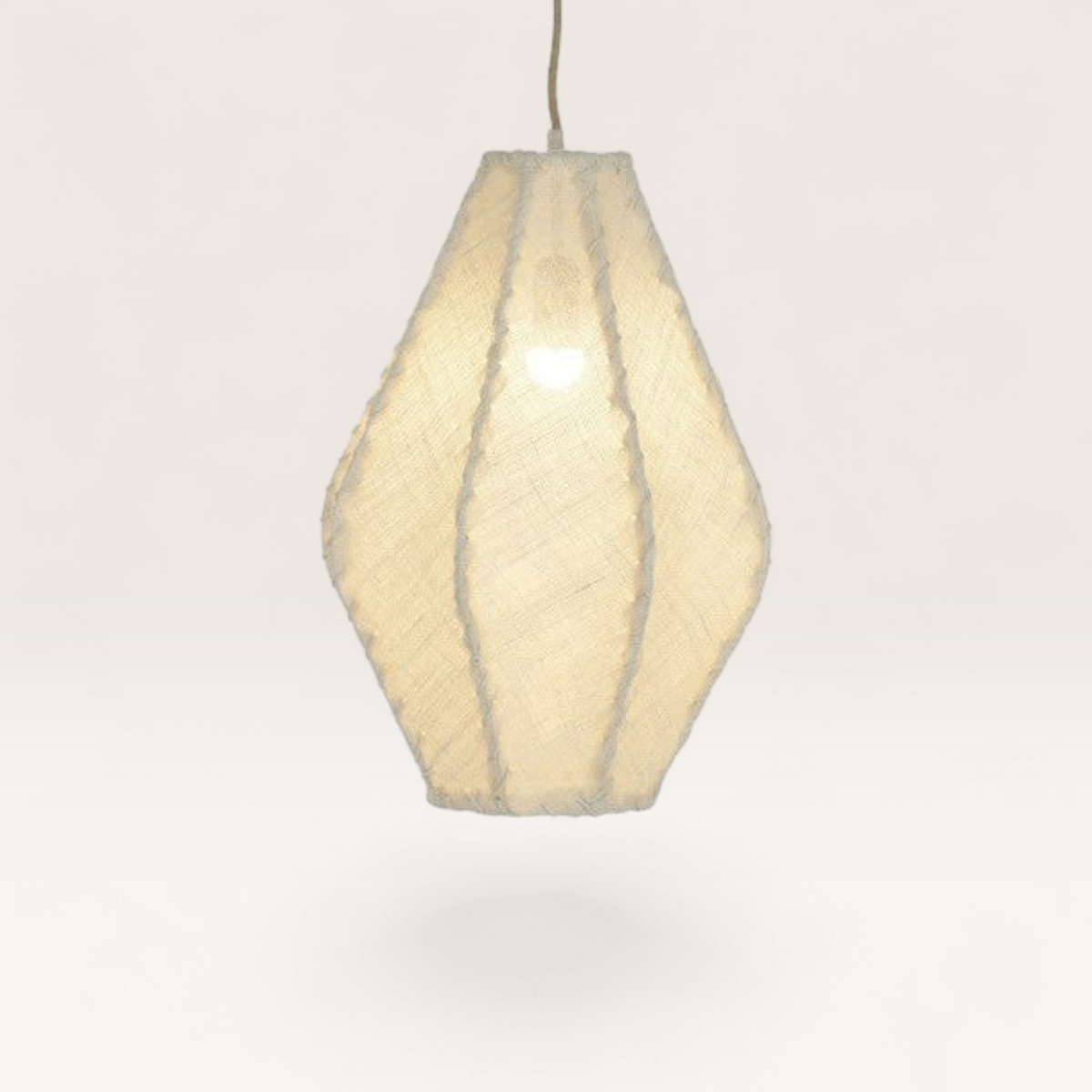 Vintage Industrial Tepa pendant lamp with a metal frame and embroidered jute shade in natural cream tones.