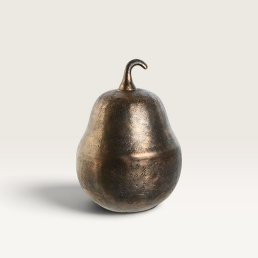 Figura Luent de Vintage Industrial, escultura decorativa en forma de pera de aluminio con acabado dorado desgastado.