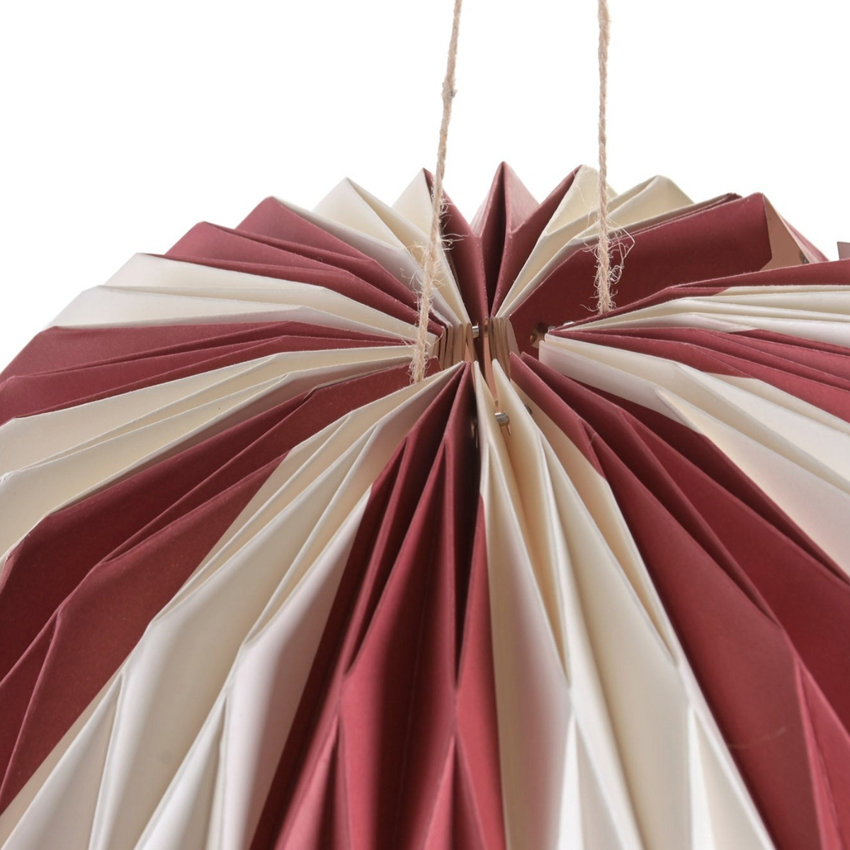 Vintage Industrial hanging paper hot air balloon Christmas decoration in red and cream pleated paper
