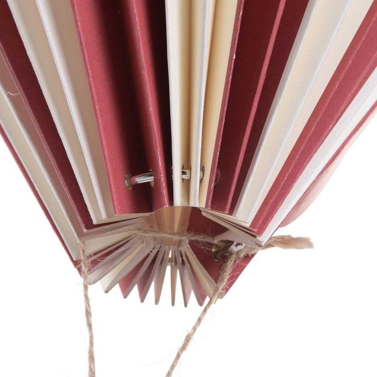 Vintage Industrial hanging hot air balloon paper ornament in red and cream for festive holiday decor