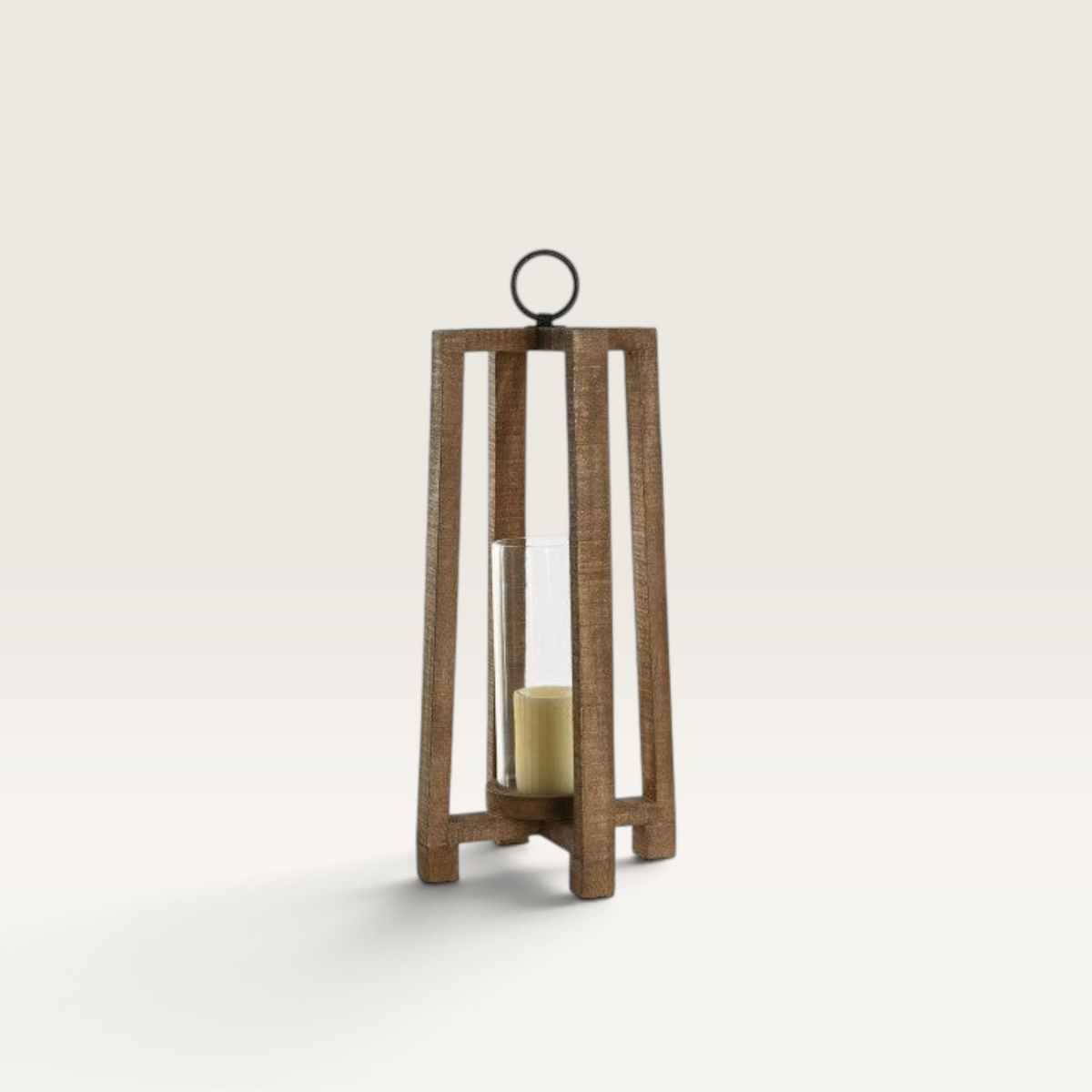 Portavela Catur de Vintage Industrial en madera de mango natural y cristal con diseño artesanal de estilo vintage.