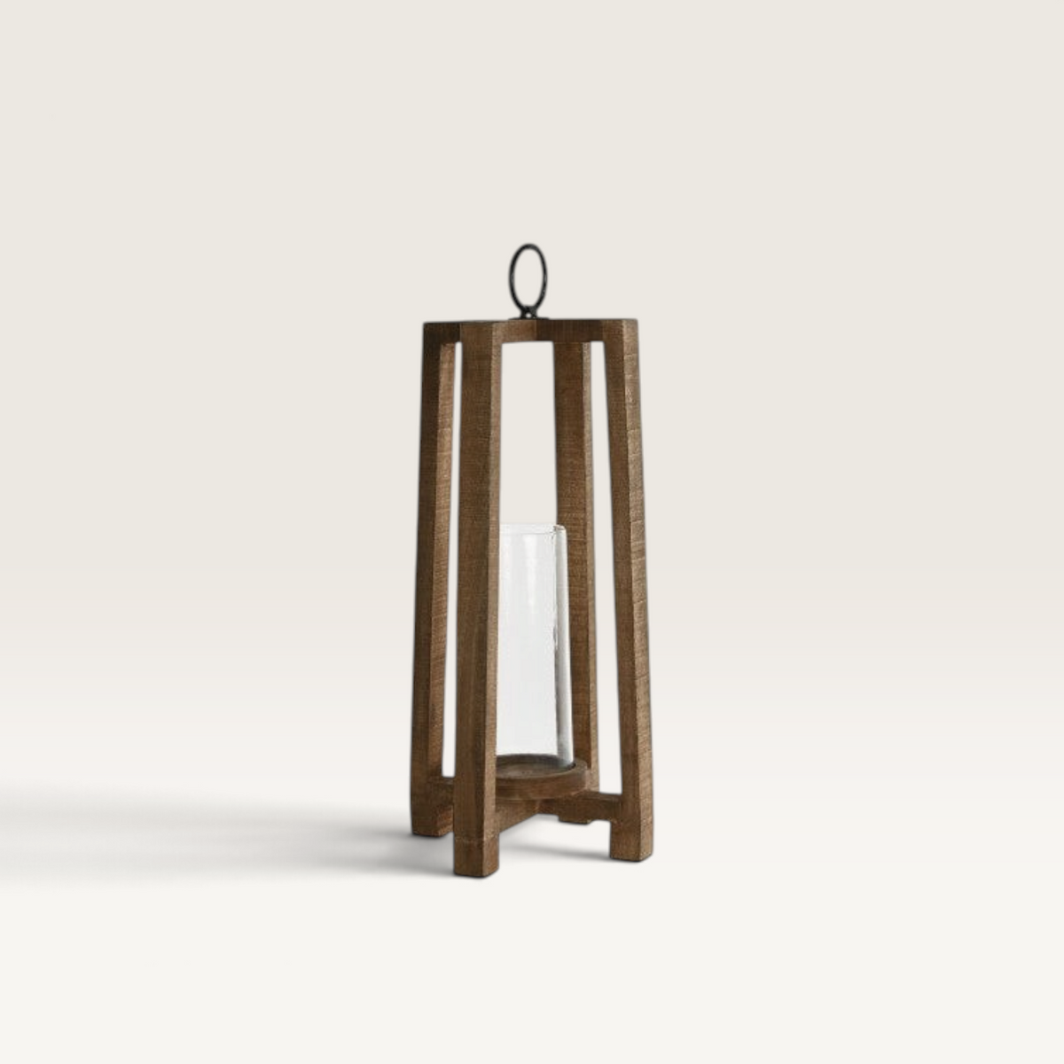 Portavela Catur de Vintage Industrial en madera de mango natural y cristal con diseño artesanal de estilo vintage
