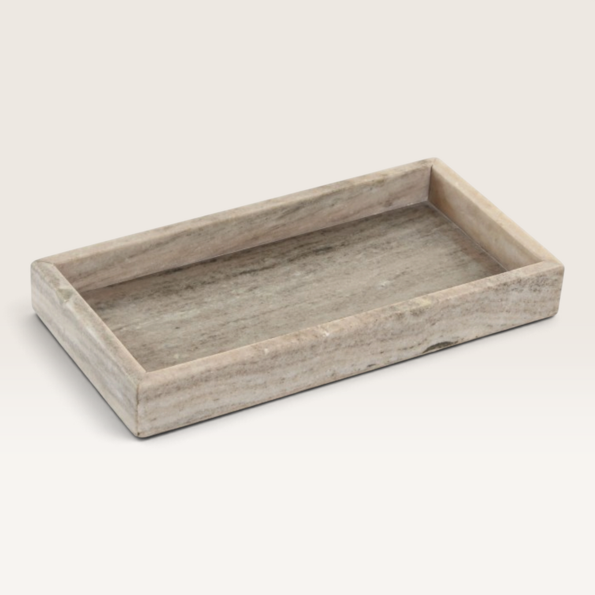 Vintage Industrial Kunak rectangular beige marble tray with a minimalist design for home decor and organization.