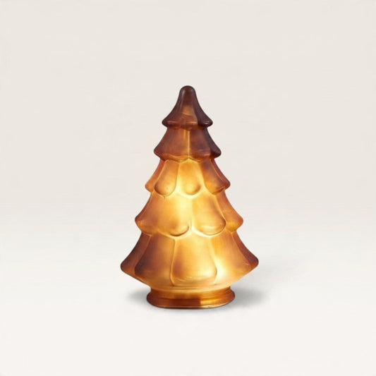 Vintage Industrial brown glass LED tree lamp with warm interior lighting for cozy home decor